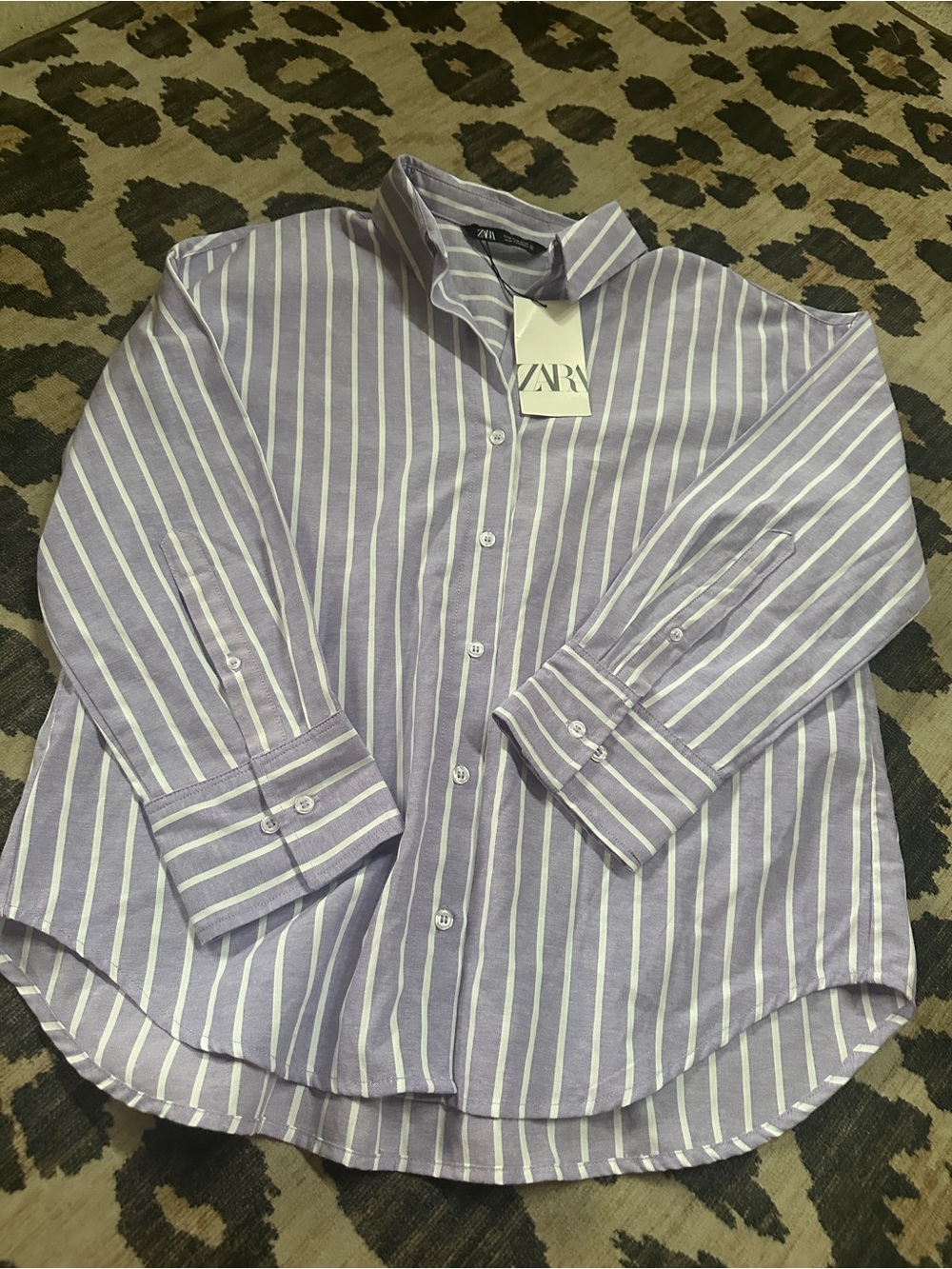 ZARA Lilac & White Oxford Stripe Button-Down Shirt NWT